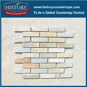 History Stone China Rustic Color Natural Slate Stone Narrow and Wide Rectangle Joint Pattern Mosaic Type for Sale