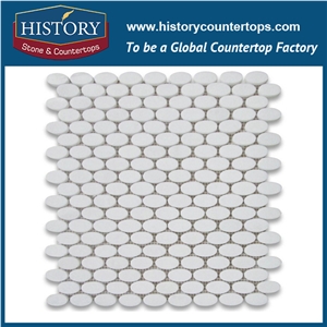 History Stone China Xiamen Outlet High Quality, European Style Natural Honed White Thassos Marble Penny Round Pattern Discount Mosaic Tiles Design for Interior Decoration, Wall & Flooring Mosaic