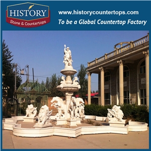 History Stone Chinese Competitive Price Wholesale Products in Stock, High Quality Beige Travertine Hand Carved Luxury Design Three Tiers Fountain with Pool, Water Fountain & Handcrafts
