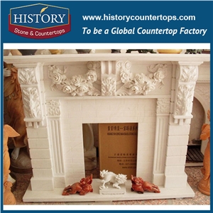 History Stone Chinese Competitive Price Wholesale Products in Stock, High Quality Sale Modern Style Luxury Design White Marble Carved Masonry Wood-Burning Fireplace Surround, Mantel & Handcrafts