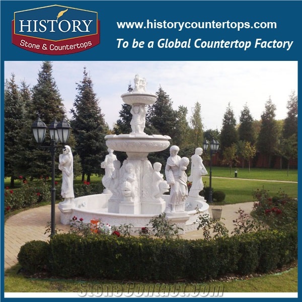 History Stone Chinese Competitive Price Wholesale Products in Stock, High Quality White Marble Hand Carved Luxury Design Pedestal Cherub Exterior Fountain, Water Fountain & Handcrafts