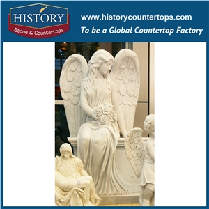 History Stone Chinese Competitive Price Wholesale Products in Stock, High Quality White Marble Hand Carved Sitting Angel with Flowers Statue for Decorations, Human Sculptures Handcrafts