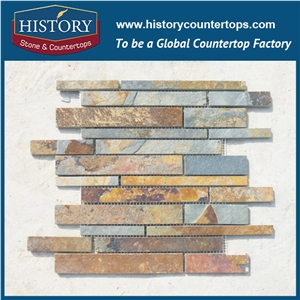 History Stone Chinese Decorated Rusty Color Rectangle Shape Wall Covering and Floor Paving Natural Slate Mosaic Pattern Stone