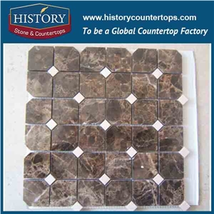 History Stone Chinese Famous Brand Quanzhou Supplier Perfect Products, Dark Emperador Square Home Decoration Non-Slip Mosaic Tiles, Wall and Flooring Brown Marble Mosaic