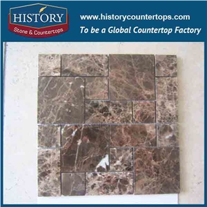 History Stone Chinese Famous Brand Quanzhou Supplier Perfect Products, Dark Emperador Square Home Decoration Non-Slip Mosaic Tiles, Wall and Flooring Brown Marble Mosaic