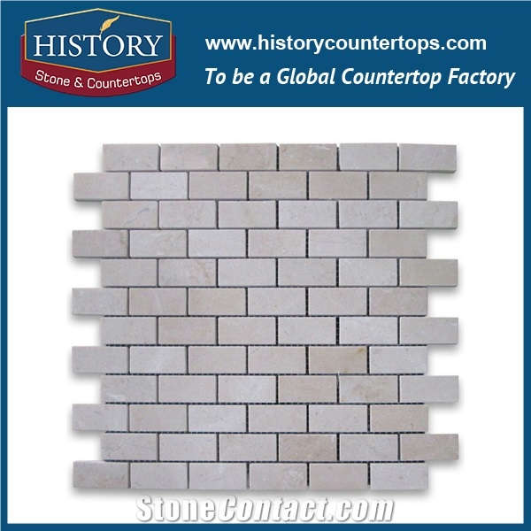 History Stone Chinese Famous Brand Quanzhou Supplier Perfect Products, Polished Spain Cream Marfil 1×2 Medium Brick Linear Marble Mosaic Floor Tile, Decorative Flooring & Wall Marble Mosaic