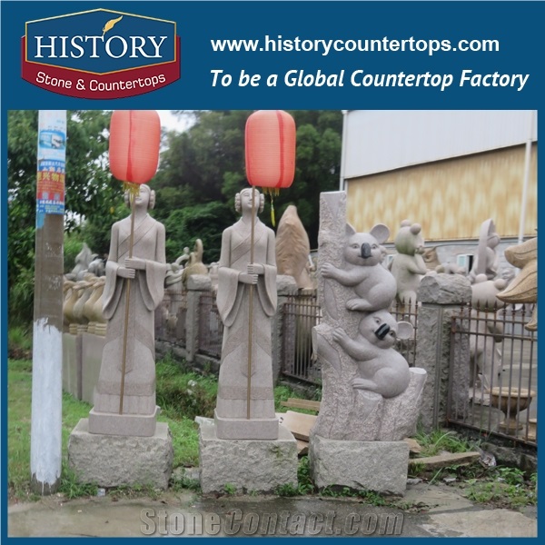 History Stone Chinese Hot-Selling High Quality Wholesale Cut-To-Size Products, Natural Granite Grey Chinese Lady Holing Light Statue with Cheap Price for Decorations, Human Sculptures Handcrafts