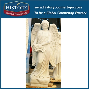 History Stone Chinese Hot-Selling High Quality Wholesale Decorative Products, Elaborate Design High Polished White Marble Standing Angel Holding Basket Statue, Human Sculptures Handcrafts