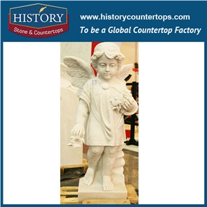 History Stone Chinese Hot-Selling High Quality Wholesale Decorative Products, Elaborate Design High Polished White Marble Angel in Robe with Flowers Statue Human Sculptures & Handcrafts