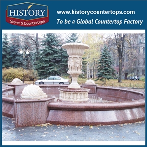 History Stone Chinese Hot-Selling High Quality Wholesale, Elaborate Design High Polished Yellow Granite Antique Design Pedestal Fountain for Outdoor Decoration, Water Fountain & Handcrafts