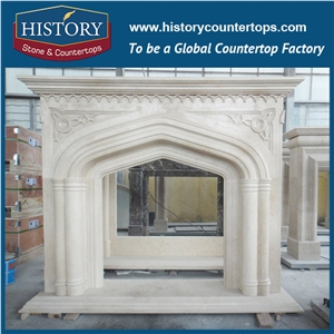 History Stone Chinese Hot-Selling High Quality Wholesale Indoor Used Products, Elaborate Design Beige Limestone European Style Fireplaces Frame with Nude Woman Statue, Mantels Surround & Handcrafts
