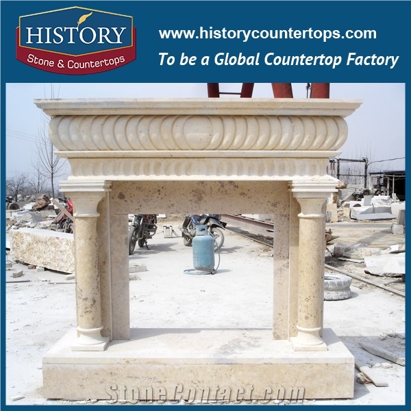 History Stone Chinese Hot-Selling High Quality Wholesale Indoor Used Products, Elaborate Design Beige Limestone European Style Fireplaces Frame with Nude Woman Statue, Mantels Surround & Handcrafts
