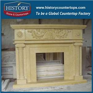 History Stone Chinese Hot-Selling High Quality Wholesale Indoor Used Products, Elaborate Design Beige Limestone Fancy Fireplaces Frame with Flowers on Top, Mantel Surround & Handcrafts