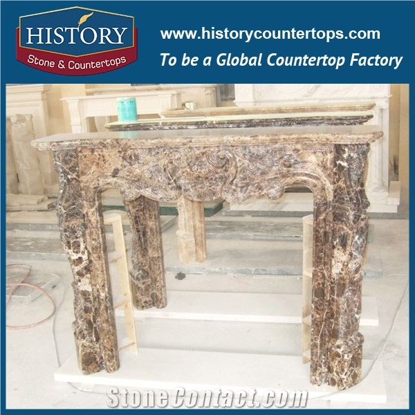 History Stone Chinese Hot-Selling High Quality Wholesale Indoor Used Products, Elaborate Design Beige Limestone Fancy Fireplaces Frame with Flowers on Top, Mantel Surround & Handcrafts