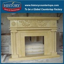 History Stone Chinese Hot-Selling High Quality Wholesale Indoor Used Products, Elaborate Design Beige Limestone Fancy Fireplaces Frame with Flowers on Top, Mantel Surround & Handcrafts