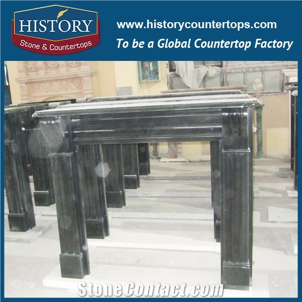 History Stone Chinese Hot-Selling High Quality Wholesale Indoor Used Products, Elaborate Design High Polished Black Marble Fancy Fireplaces Surround, Mantel & Handcrafts
