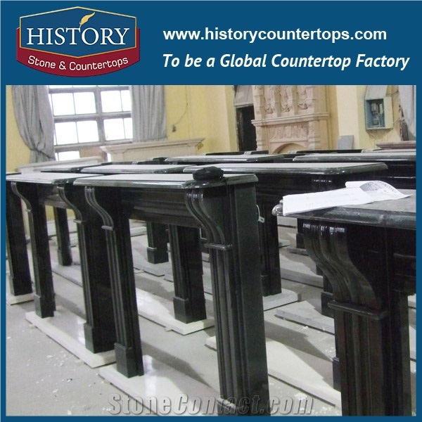 History Stone Chinese Hot-Selling High Quality Wholesale Indoor Used Products, Elaborate Design High Polished Black Marble Fancy Fireplaces Surround, Mantel & Handcrafts
