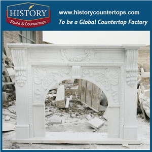 History Stone Chinese Hot-Selling High Quality Wholesale Indoor Used Products, Elaborate Design High Polished White Marble Fancy Fireplaces Surround with Carved Swans, Mantel & Handcrafts