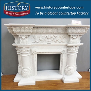 History Stone Chinese Hot-Selling High Quality Wholesale Indoor Used Products, Elaborate Design High Polished White Marble Double Layer Fireplaces with Carved Birds, Mantel & Handcrafts