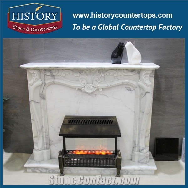 History Stone Chinese Hot-Selling High Quality Wholesale Indoor Used Products, Elaborate Design High Polished White Marble Double Layer Fireplaces with Carved Birds, Mantel & Handcrafts