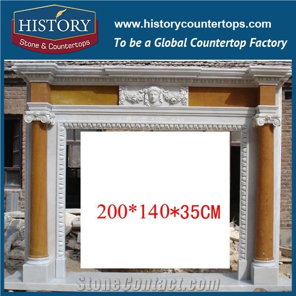 History Stone Chinese Hot-Selling High Quality Wholesale Indoor Used Products, Elaborate Design High Polished White Marble Mixed Color Freestanding Fireplaces, Mantel & Handcrafts