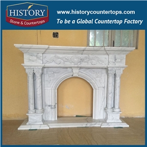 History Stone Chinese Hot-Selling High Quality Wholesale Indoor Used Products, Elaborate Design High Polished White Marble Top-Rated Arched Freestanding Floral Fireplaces, Mantel & Handcrafts