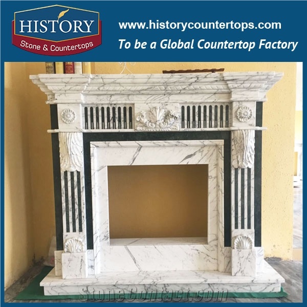 History Stone Chinese Hot-Selling High Quality Wholesale Indoor Used Products, Elaborate Design High Polished White Marble Top-Rated Arched Freestanding Floral Fireplaces, Mantel & Handcrafts