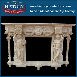 History Stone Chinese Hot-Selling High Quality Wholesale Indoor Used Products, Elaborate Design Natural Beige Marble French Style Fireplaces with Nude Woman Statue, Mantels Surround & Handcrafts