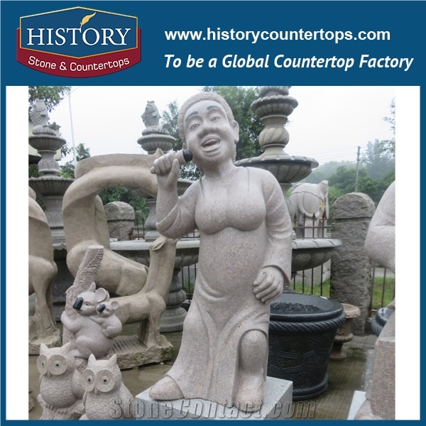 History Stone Chinese Hot-Selling High Quality Wholesale Products, Natural Marble Pink Little Lovely Boy and Girl Pouring Water Statue with Cheap Price for Decorations, Human Sculptures Handcrafts