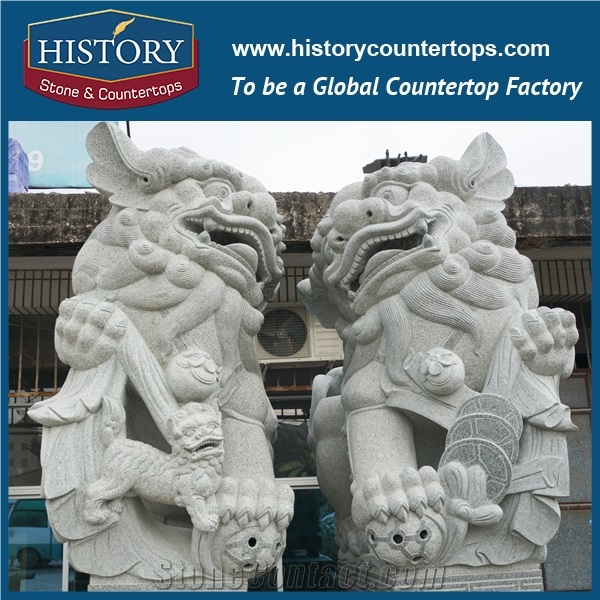 History Stone Chinese Hot-Selling High Quality Wholesale Products, Natural Yellow Granite Vivid Lions with Ball Stone Statue with Cheap Price for Decorations, Animal Sculptures Handcrafts