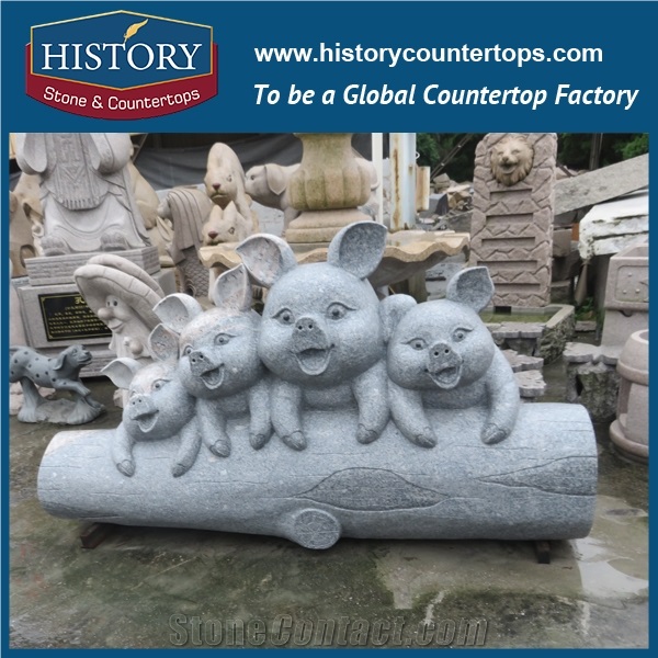 History Stone Chinese Hot-Selling New Design High Quality Wholesale Products, Grey Granite Hand-Carved Exquisite Cats Making Faces with Cheap Price, Animal Sculptures & Handcrafts
