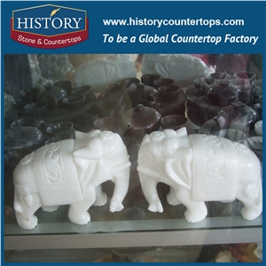 History Stone Chinese Hot-Selling New Design High Quality Wholesale Products, White Marble Hand-Carved Exquisite a Pair Of Elephants with Cheap Price, Animal Sculptures & Handcrafts