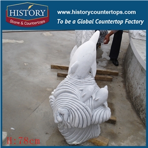 History Stone Chinese Hot-Selling New Design High Quality Wholesale Products, White Marble Hand-Carved Exquisite Dolphin on the Wave Statue with Cheap Price, Animal Sculptures & Handcrafts