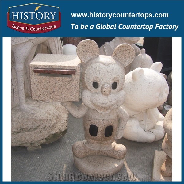 History Stone Chinese Hot-Selling New Design High Quality Wholesale Products, Yellow Granite Hand-Carved Exquisite Cartoon Monkey with Mailbox with Cheap Price, Animal Sculptures & Handcrafts