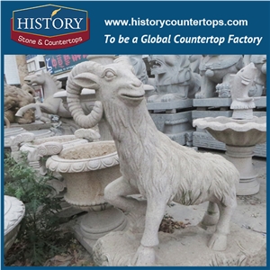 History Stone Chinese Hot-Selling New Design High Quality Wholesale Products, Yellow Granite Hand-Carved Exquisite Domestic Sheep with Cheap Price, Animal Sculptures & Handcrafts