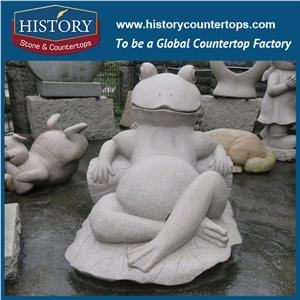 History Stone Chinese Hot-Selling New Design High Quality Wholesale Products, Yellow Granite Hand-Carved Exquisite Frogs Sitting on Lotus Leaf with Cheap Price, Animal Sculptures & Handcrafts