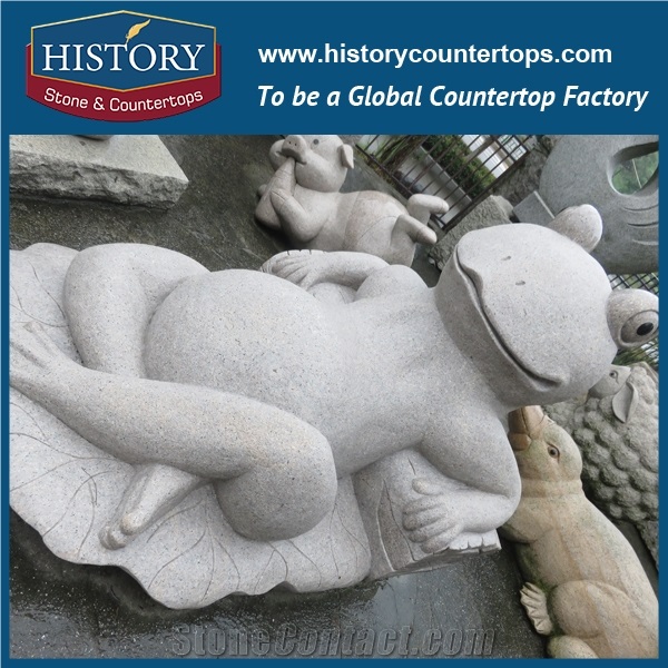 History Stone Chinese Hot-Selling New Design High Quality Wholesale Products, Yellow Granite Hand-Carved Exquisite Frogs Sitting on Lotus Leaf with Cheap Price, Animal Sculptures & Handcrafts