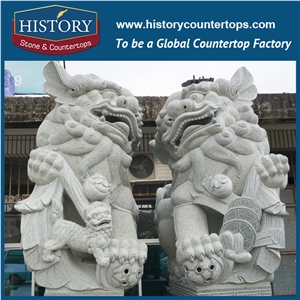 History Stone Chinese Hot-Selling Wholesale Products, Granite Grey Color Cut-To-Size Hand-Carved Decorative Front Door a Pair Of Lions Stone Statue for Decorations, Animal Sculptures Handcrafts