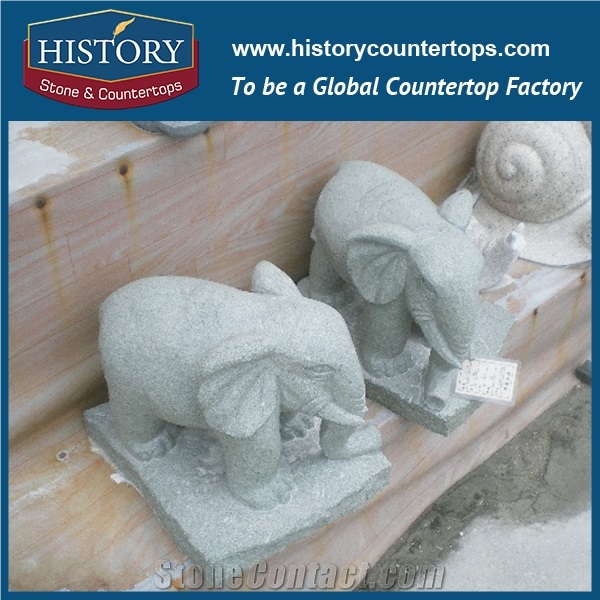 History Stone Chinese Hot-Selling Wholesale Products, Granite Grey Color Cut-To-Size Hand-Carved Exquisite Elephants Statue for House, Zoo, Theme Park Decorations, Animal Sculptures & Handcrafts