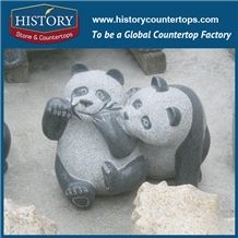 History Stone Chinese Hot-Selling Wholesale Products, Granite Grey Color Cut-To-Size Hand-Carved Exquisite Panda Eating Bamboos Statue for House Decorations, Animal Sculptures & Handcrafts