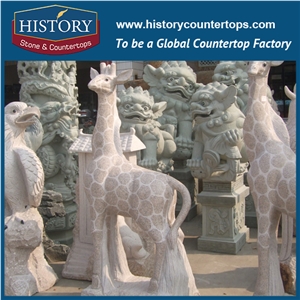 History Stone Chinese Hot-Selling Wholesale Products, Granite Yellow Color Cut-To-Size Hand-Carved Standing Gazing Giraffes Statue for House Decorations, Animal Sculptures & Handcrafts