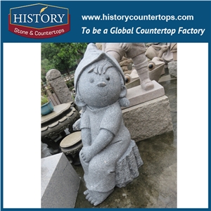 History Stone Chinese Hot-Selling Wholesale Products, Natural Granite Grey Color Hand-Carved Lovely Sitting Little Girl Statue for Decorations with Cheapest Price, Human Sculptures Handcrafts