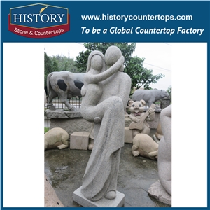 History Stone Chinese Hot-Selling Wholesale Products, Natural Granite Grey Hand-Carved Abstract Art Long Hair Lady and Man Statue for Decorations with Cheap Price, Human Sculptures Handcrafts