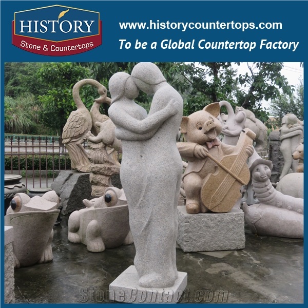 History Stone Chinese Hot-Selling Wholesale Products, Natural Granite Grey Hand-Carved Abstract Art Woman Hugging Man for Decorations with Cheap Price, Human Sculptures Handcrafts