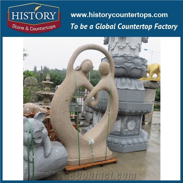 History Stone Chinese Hot-Selling Wholesale Products, Natural Granite Grey Hand-Carved Abstract Art Woman Hugging Men Neck Statue for Decorations with Cheap Price, Human Sculptures Handcrafts