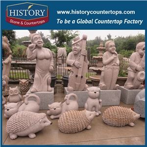 History Stone Chinese Hot-Selling Wholesale Products, Natural Granite Yellow Cut-To-Size Hand-Carved Band Singing and Performing Statue for Decorations, Human Sculptures Handcrafts