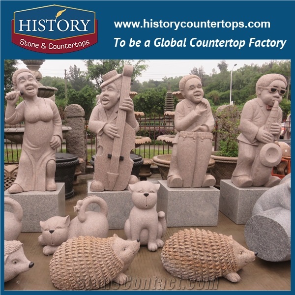 History Stone Chinese Hot-Selling Wholesale Products, Natural Granite Yellow Cut-To-Size Hand-Carved Band Singing and Performing Statue for Decorations, Human Sculptures Handcrafts