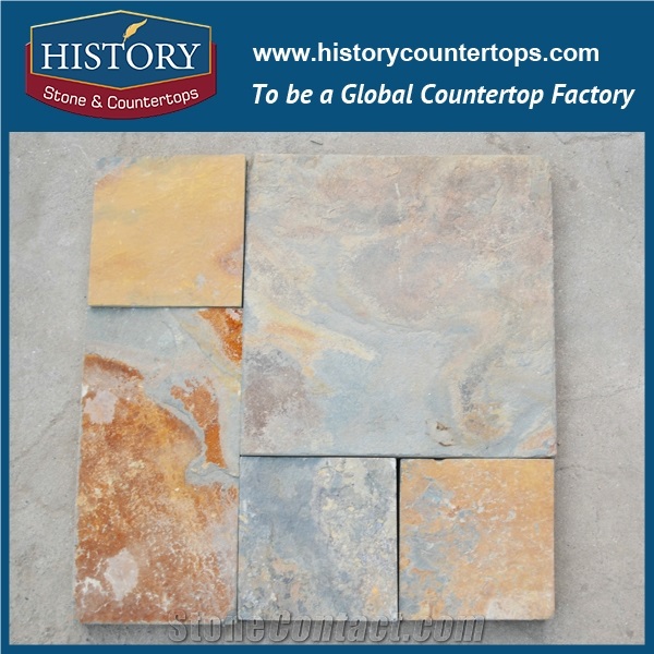 History Stone Chinese Regular Surface Rustic Color Pattern Paving Stone Slate Tiles Outdoor Flooring Interlocking Diy Slate Decking Tiles