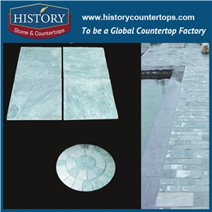 History Stone Chinese Slate Facades Two Calibrated Sides Square Green-Blue Color Slate Tiles Park Garden Road Paver, Hotel Lobby Floor Cladding