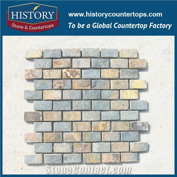 History Stone Chinese Supplier Rusty Linear Strip Pattern Wall Cladding, Floor Covering Nature Slate Mosaic Origin in China Foshan